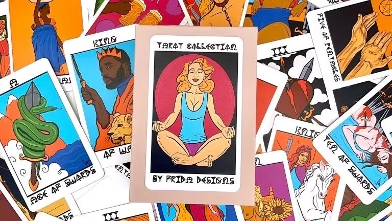 The Solomay Tarot Deck laid out on a table