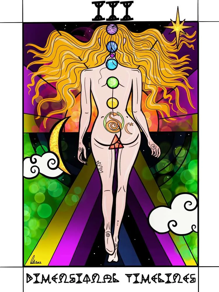 Tarot card artwork titled Dimensional Timelines